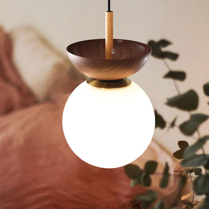 Modern Japanese Style LED Ceiling Light with Wooden Base