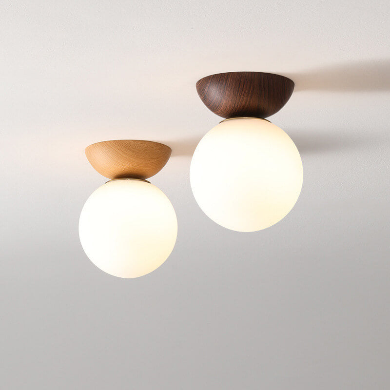 Modern Japanese Style LED Ceiling Light with Wooden Base