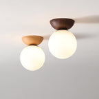 Modern Japanese Style LED Ceiling Light with Wooden Base