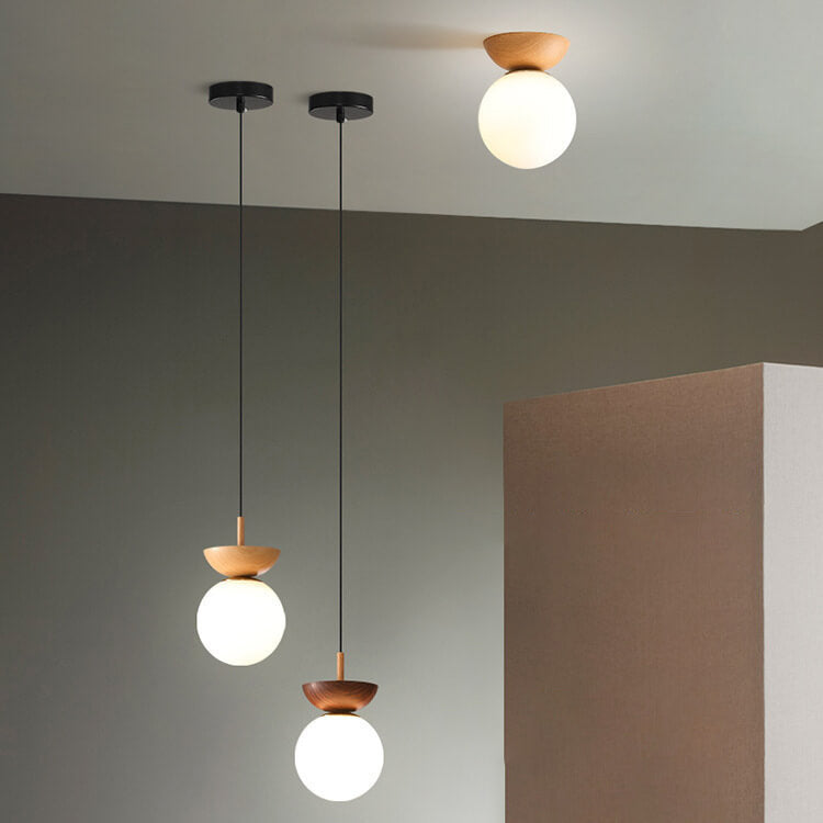 Modern Japanese Style LED Ceiling Light with Wooden Base