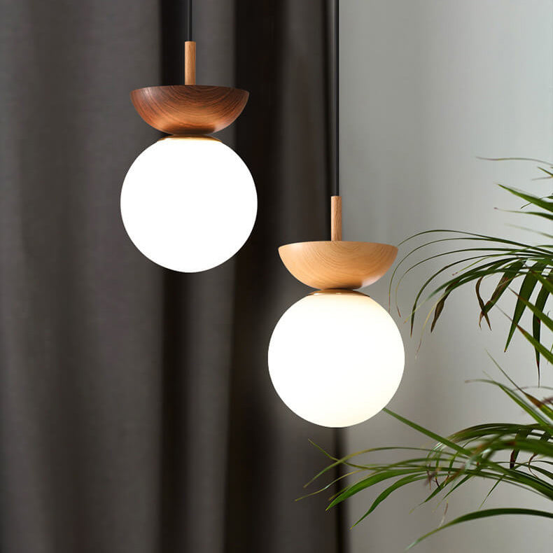 Modern Japanese Style LED Ceiling Light with Wooden Base