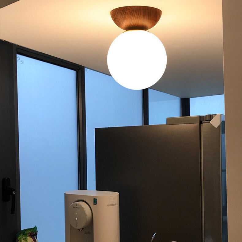 Modern Japanese Style LED Ceiling Light with Wooden Base