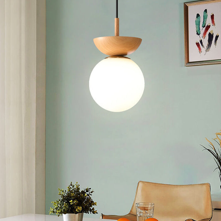 Modern Japanese Style LED Ceiling Light with Wooden Base