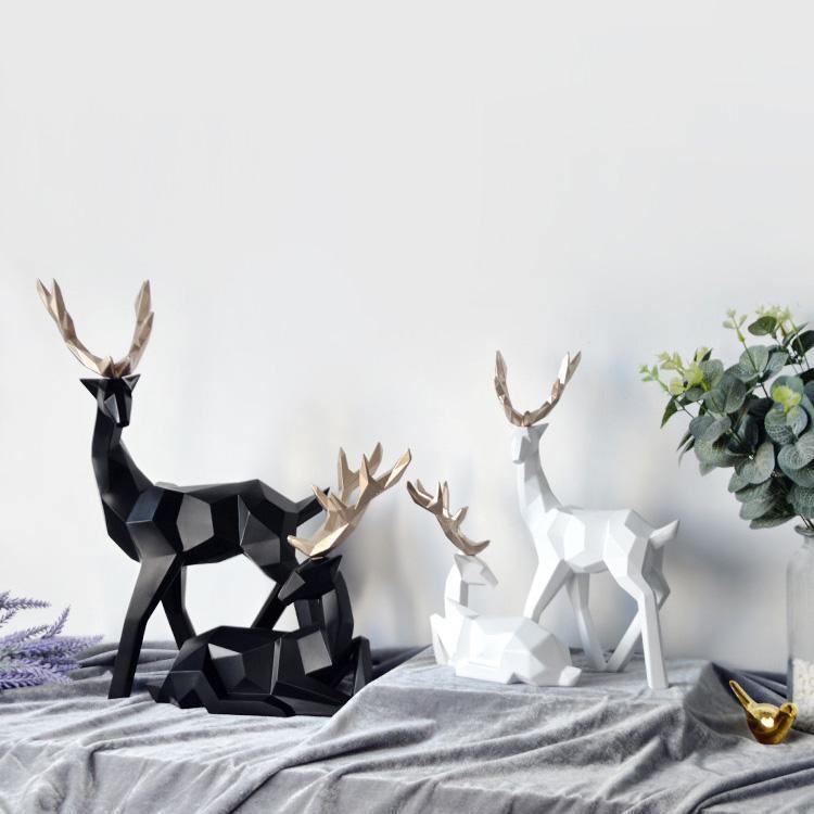 Modern Geometric Reindeer Figurine Sculpture Set of 2 for Home Decor