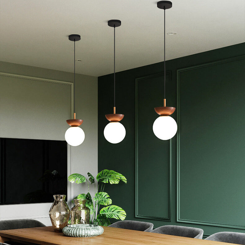 Modern Japanese Style LED Ceiling Light with Wooden Base