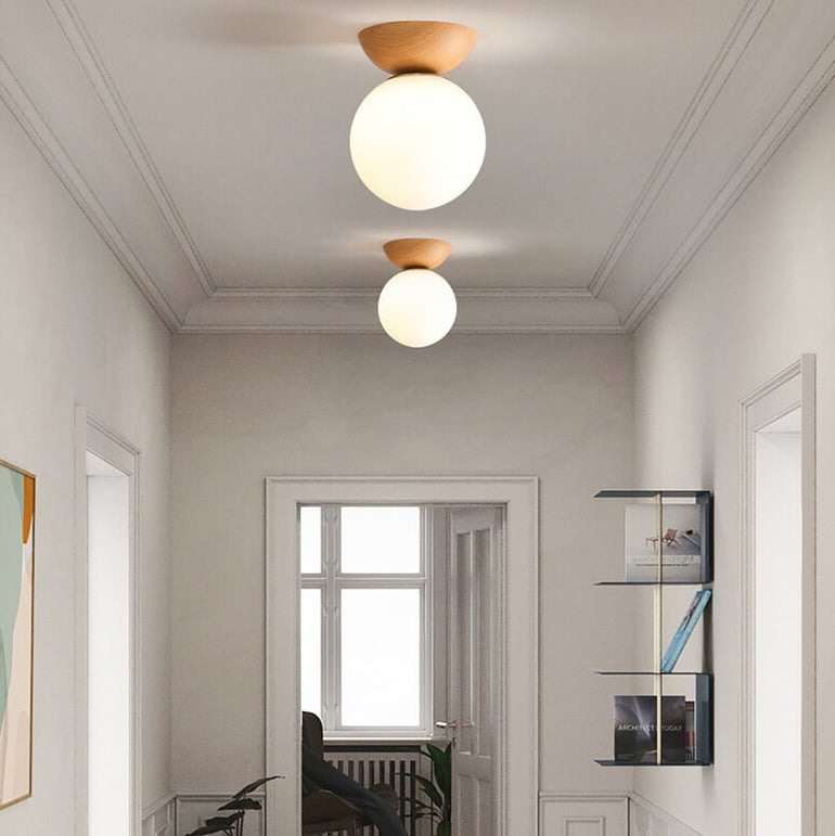 Modern Japanese Style LED Ceiling Light with Wooden Base