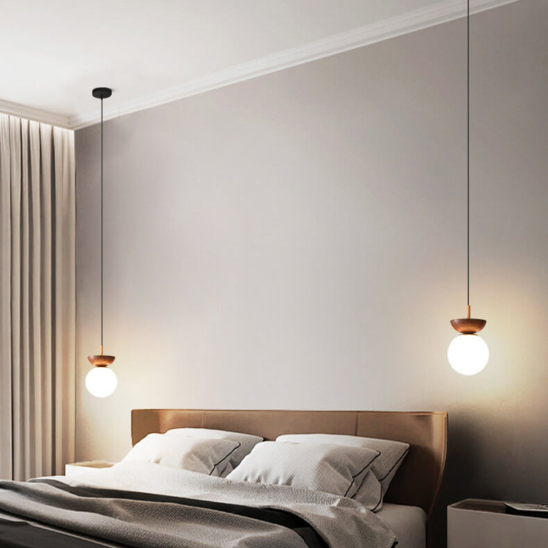 Modern Japanese Style LED Ceiling Light with Wooden Base