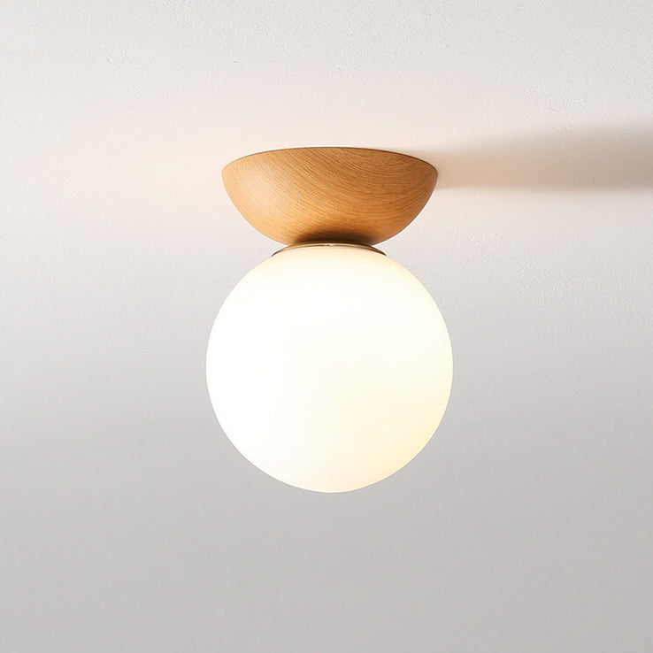 Modern Japanese Style LED Ceiling Light with Wooden Base