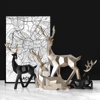 Modern Geometric Reindeer Figurine Sculpture Set of 2 for Home Decor