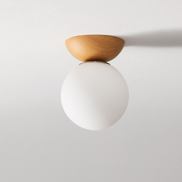 Modern Japanese Style LED Ceiling Light with Wooden Base