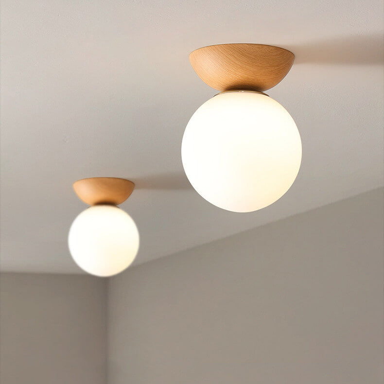 Modern Japanese Style LED Ceiling Light with Wooden Base