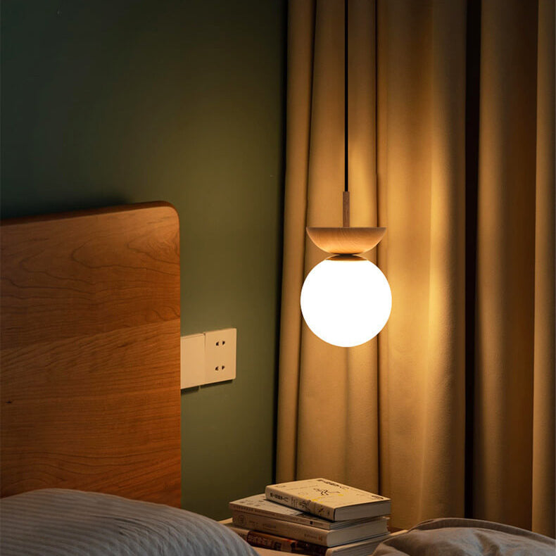 Modern Japanese Style LED Ceiling Light with Wooden Base