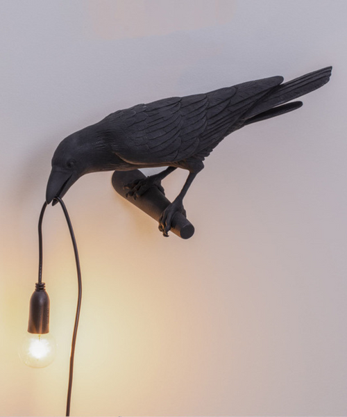 Artistic Crow Table Lamp with Hanging Bulb and E27 Socket