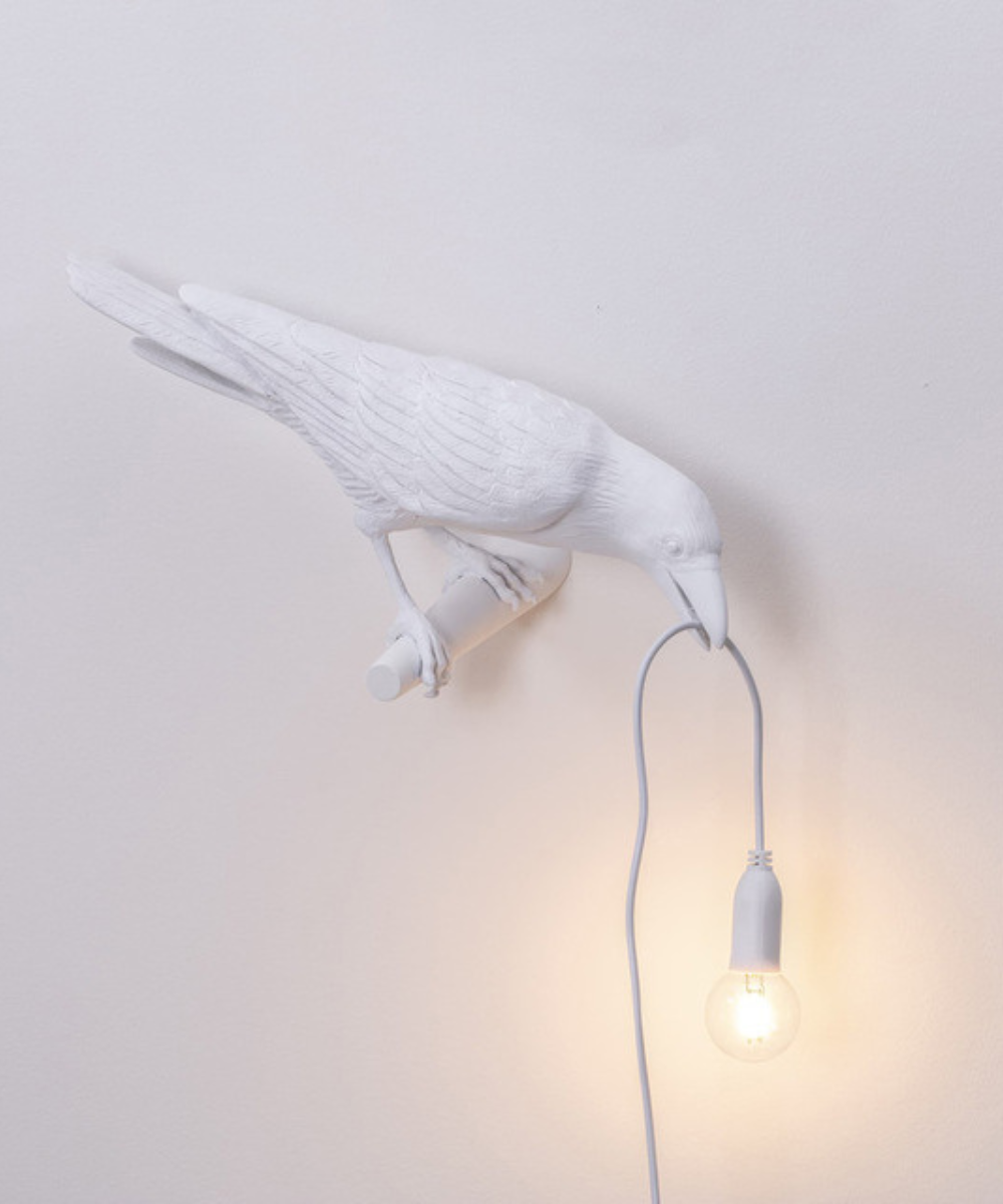 Artistic Crow Table Lamp with Hanging Bulb and E27 Socket