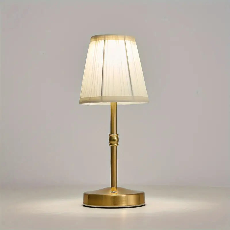 Wireless LED Table Lamp with Linen Shade and Brass Base