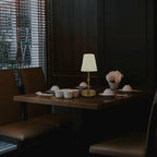 Wireless LED Table Lamp with Linen Shade and Brass Base