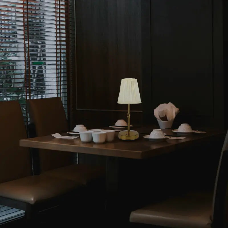 Wireless LED Table Lamp with Linen Shade and Brass Base