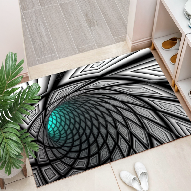 3D Optical Illusion Door Mat with Geometric Checkerboard Design