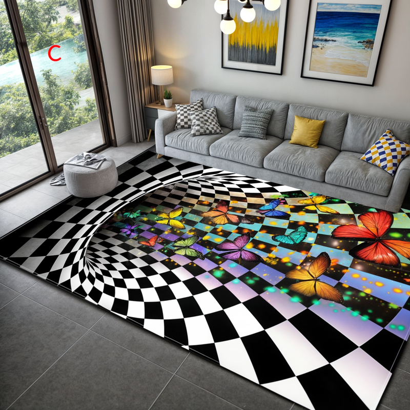 3D Optical Illusion Door Mat with Geometric Checkerboard Design