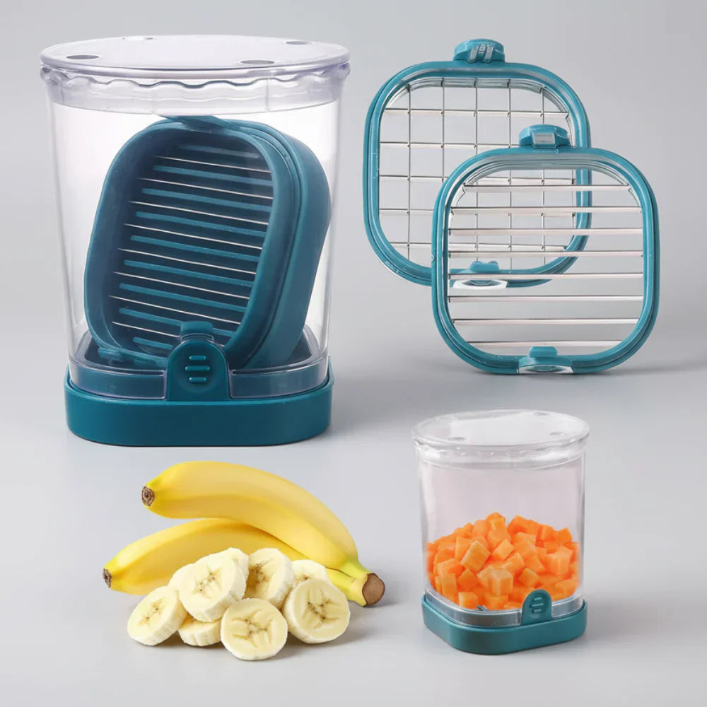 Fruit and Vegetable Slicer with Collection Container and Interchangeable Stainless Steel Blades