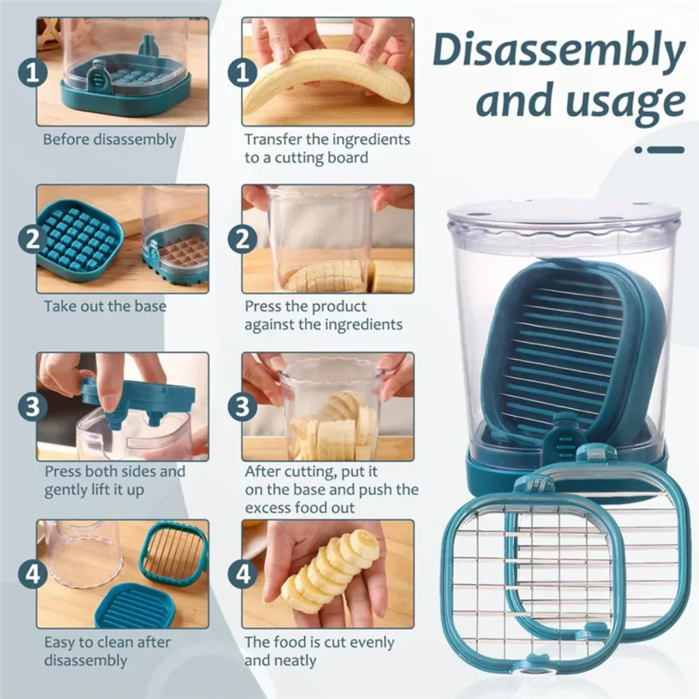 Fruit and Vegetable Slicer with Collection Container and Interchangeable Stainless Steel Blades