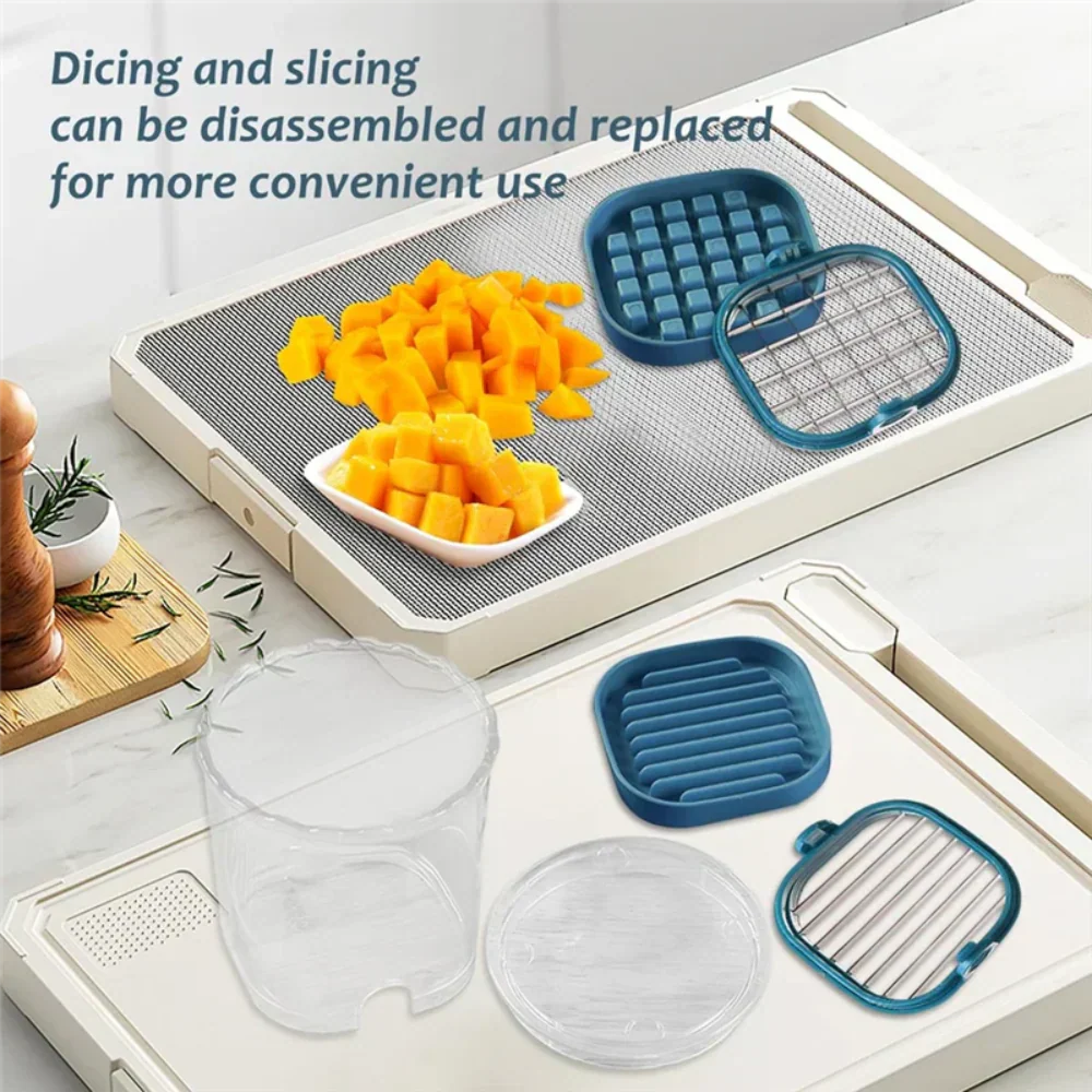 Fruit and Vegetable Slicer with Collection Container and Interchangeable Stainless Steel Blades