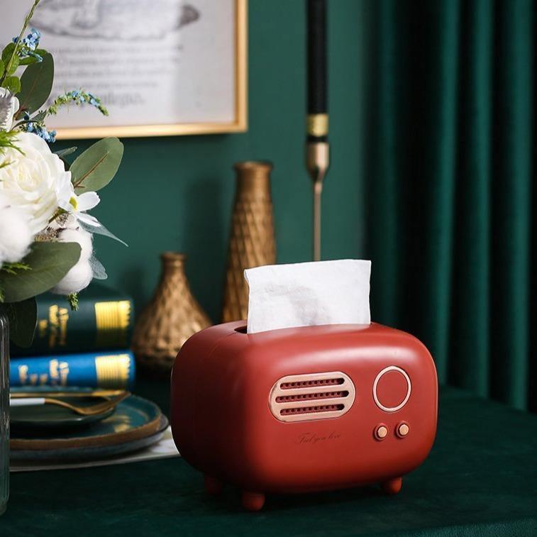 Vintage Radio Style Tissue Box Holder Cover with Retro Design