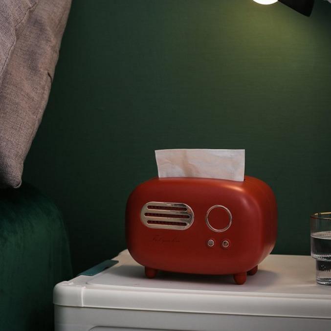 Vintage Radio Style Tissue Box Holder Cover with Retro Design
