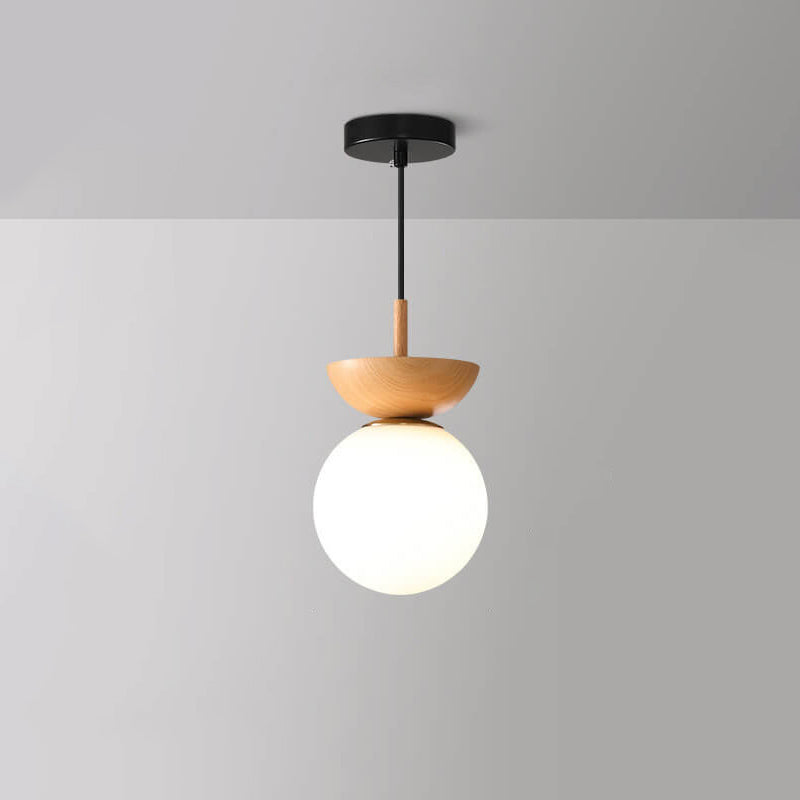 Modern Japanese Style LED Ceiling Light with Wooden Base
