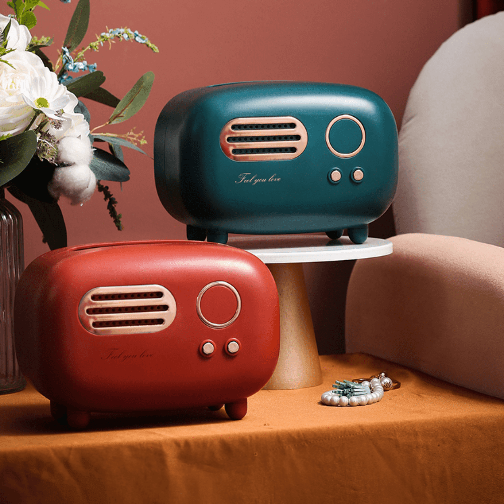Vintage Radio Style Tissue Box Holder Cover with Retro Design