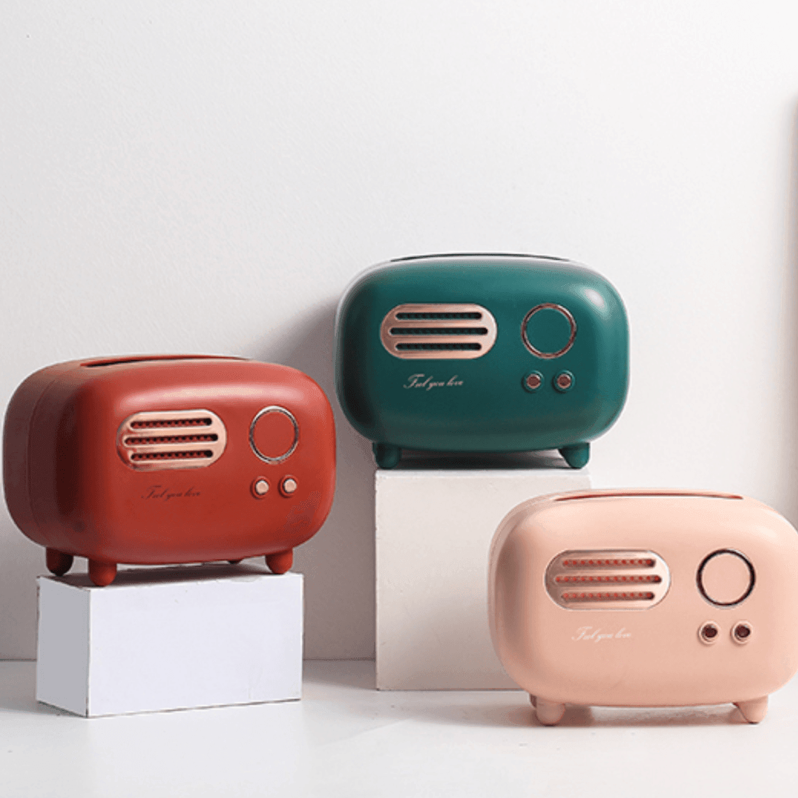 Vintage Radio Style Tissue Box Holder Cover with Retro Design