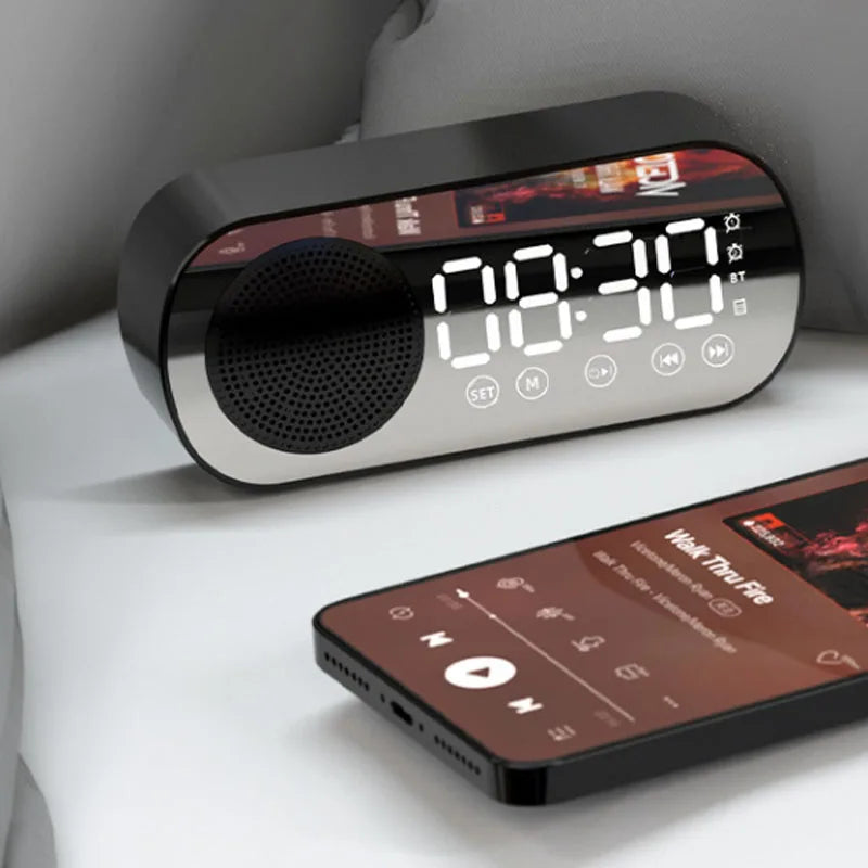 Digital Alarm Clock with Bluetooth Speaker and FM Radio Featuring LED Display