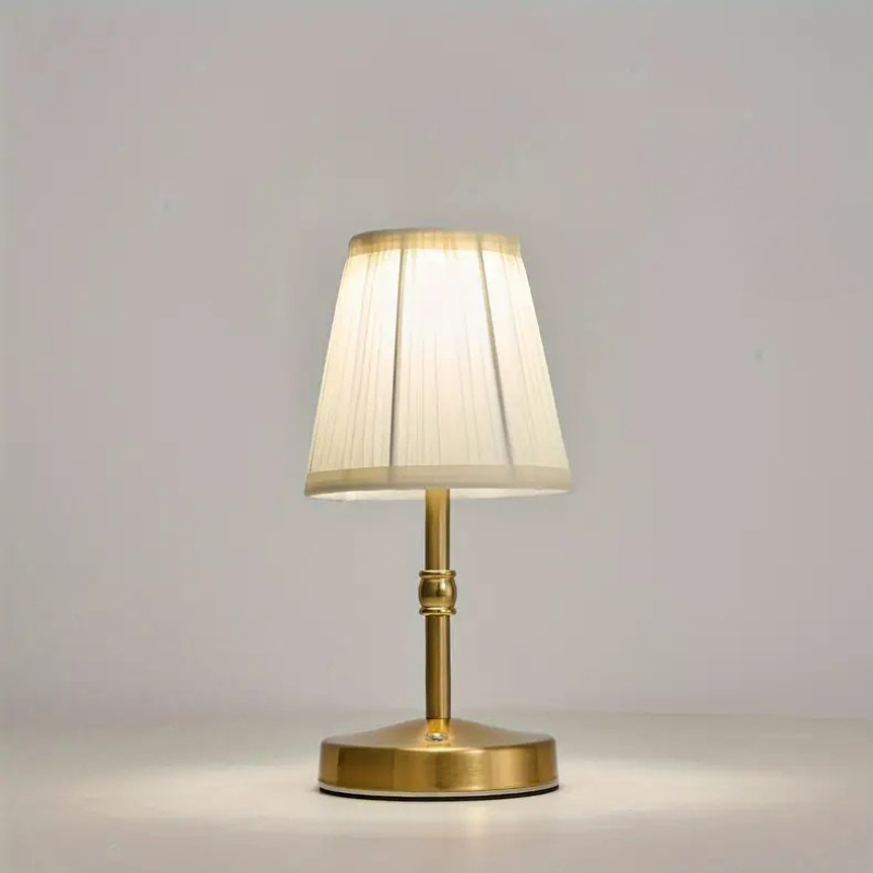 Wireless LED Table Lamp with Linen Shade and Brass Base