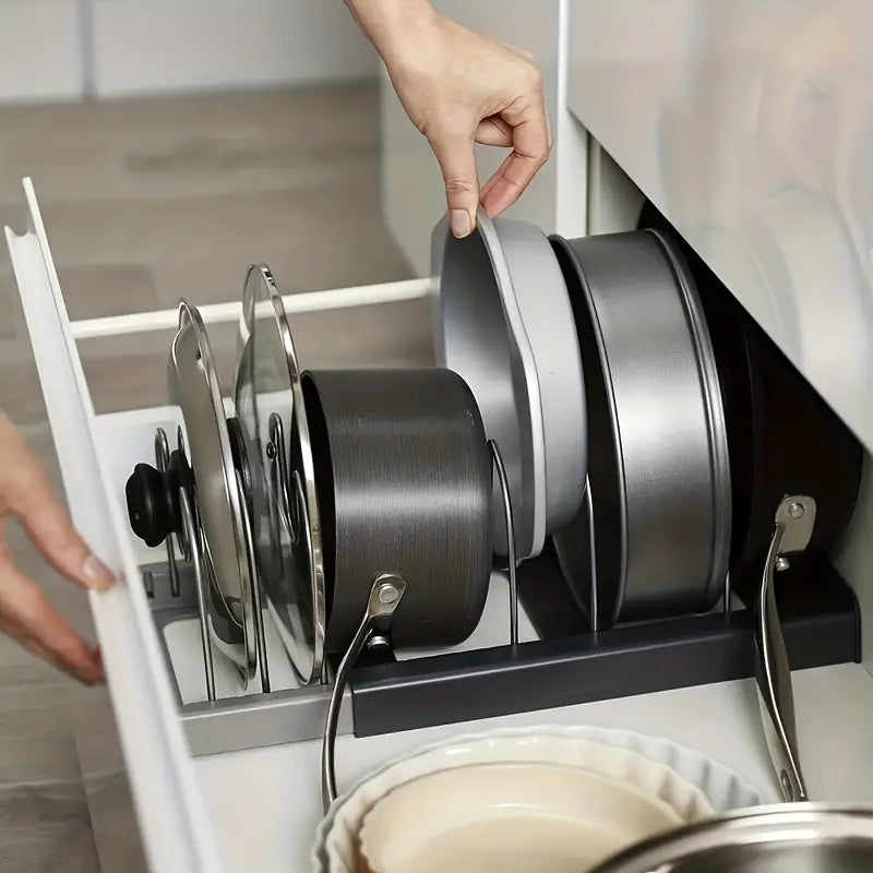 Adjustable Pan and Lid Organizer Rack for Kitchen