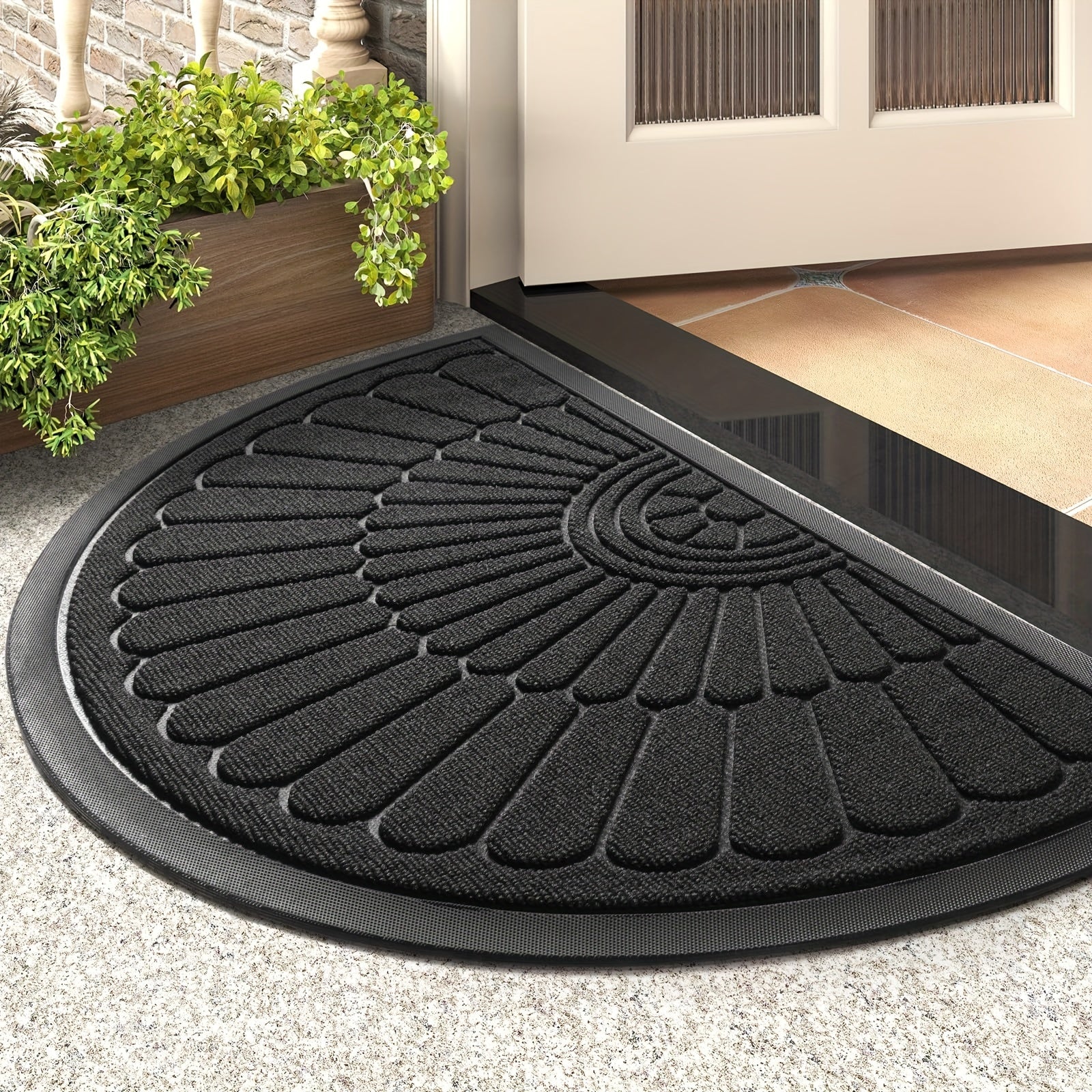 Half Round Rubber Door Mat with Non-Slip Backing
