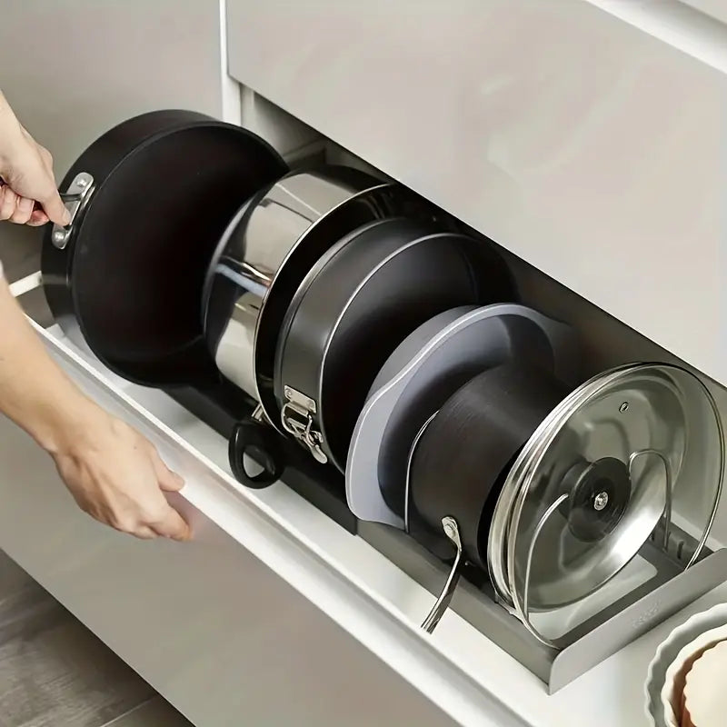 Adjustable Pan and Lid Organizer Rack for Kitchen