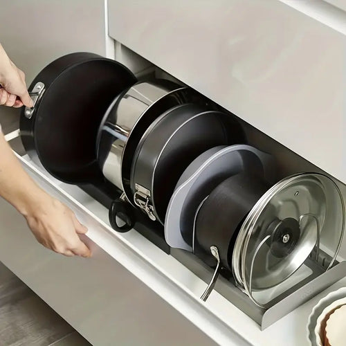 Adjustable Pan and Lid Organizer Rack for Kitchen