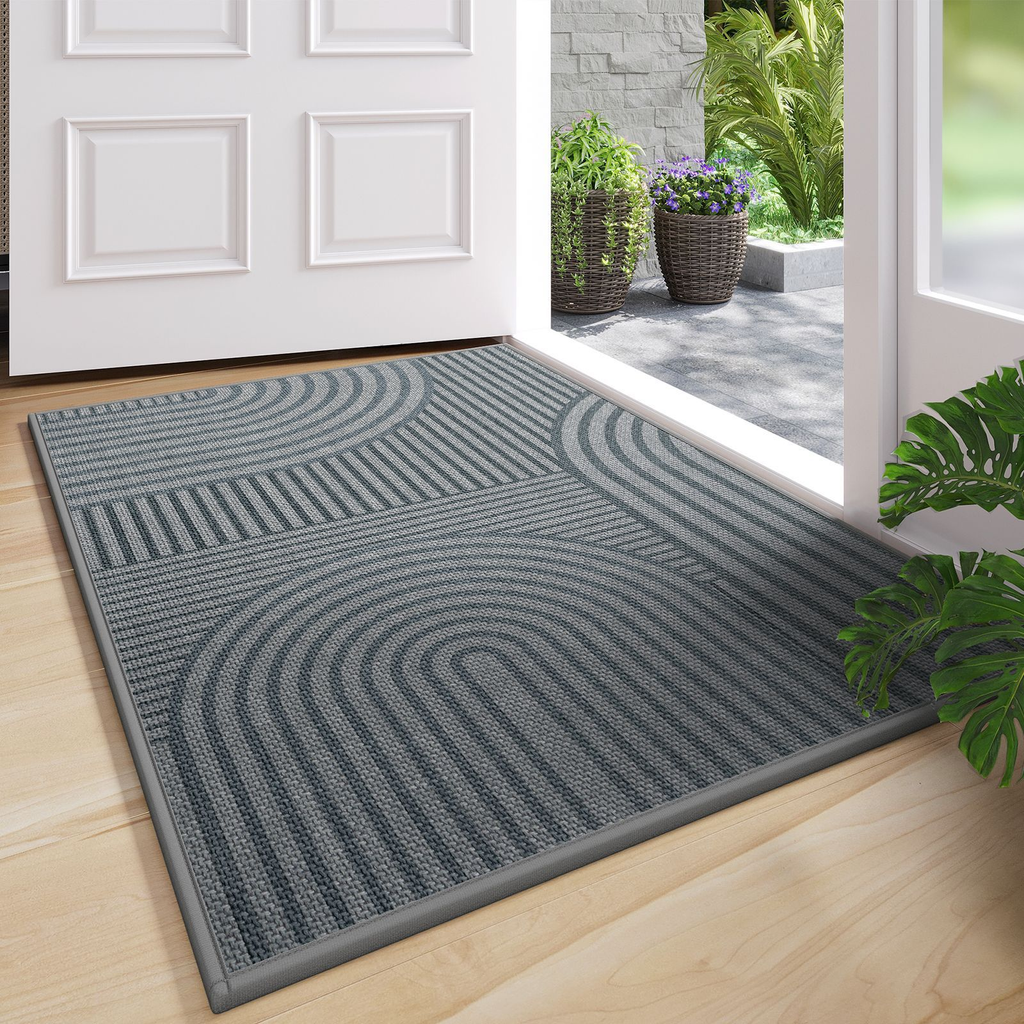 Rectangular Anti-Slip Door Mat with Ribbed Pattern