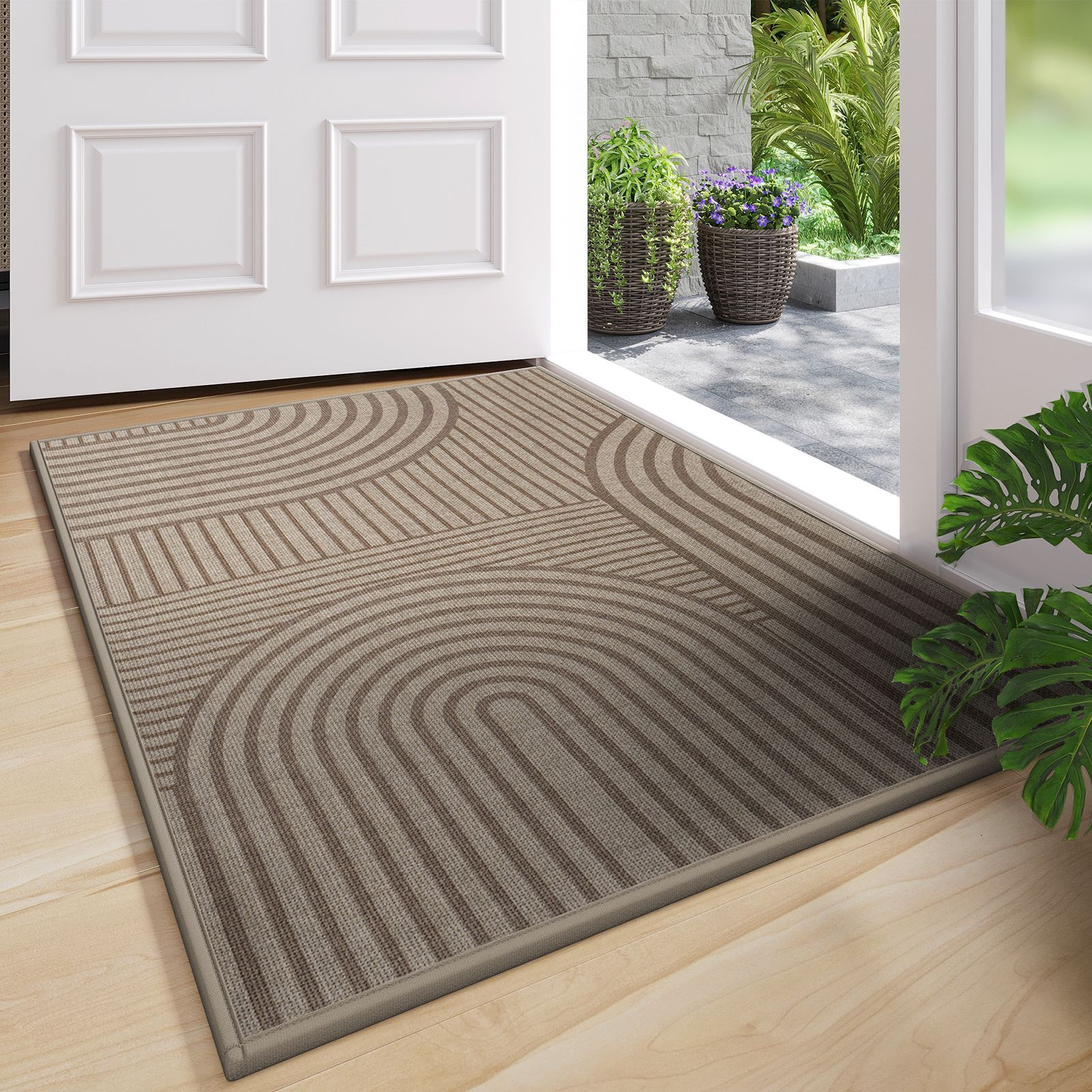 Rectangular Anti-Slip Door Mat with Ribbed Pattern