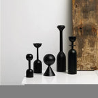 Black Wooden Taper Candle Holders Set of Two with Modern Geometric Design