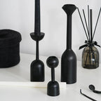Black Wooden Taper Candle Holders Set of Two with Modern Geometric Design