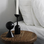 Black Wooden Taper Candle Holders Set of Two with Modern Geometric Design