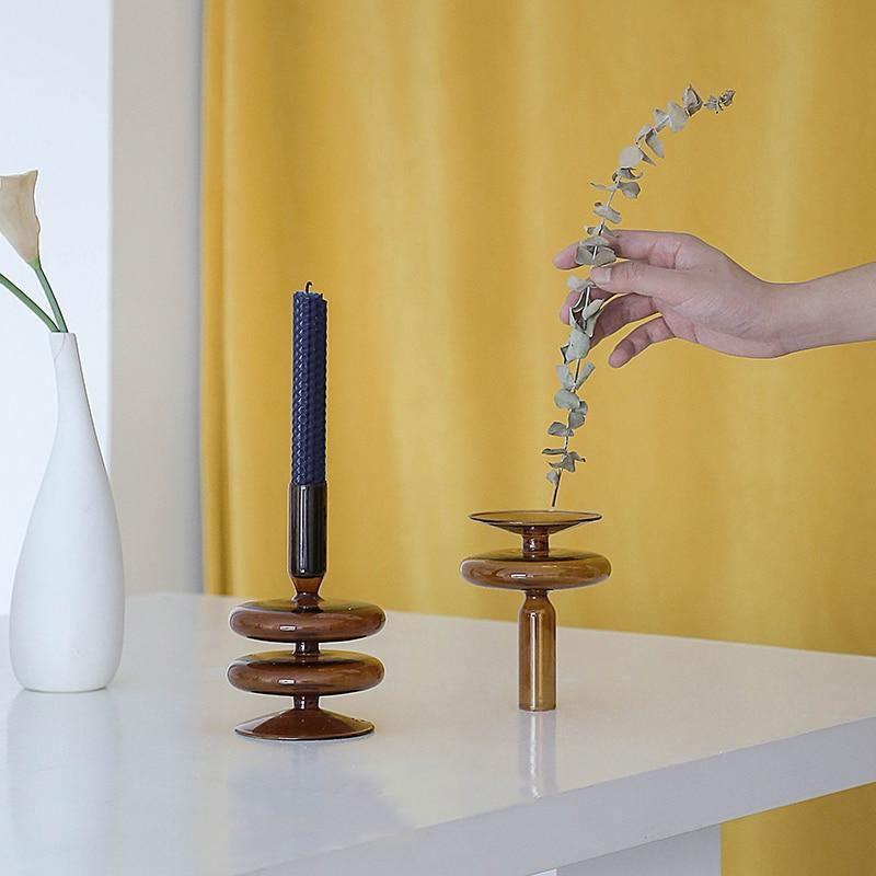 Modern Glass Candle Stick Holders Set