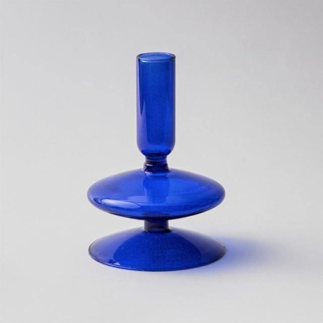 Blue Glass Taper Candle Holders Set with Modern Sculptural Design