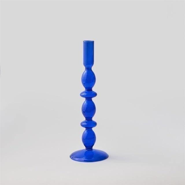 Blue Glass Taper Candle Holders Set with Modern Sculptural Design