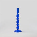 Blue Glass Taper Candle Holders Set with Modern Sculptural Design