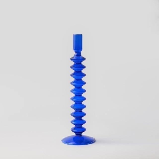 Blue Glass Taper Candle Holders Set with Modern Sculptural Design
