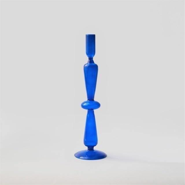 Blue Glass Taper Candle Holders Set with Modern Sculptural Design