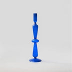 Blue Glass Taper Candle Holders Set with Modern Sculptural Design