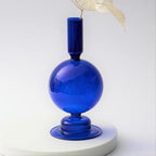 Blue Glass Taper Candle Holders Set with Modern Sculptural Design